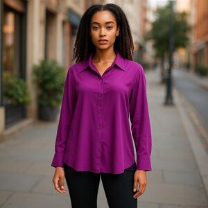 Diane Gilman Purple Button-down Silk Blouse Tunic
